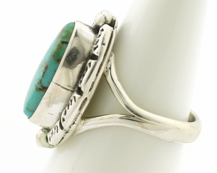 Navajo Ring .925 Silver Natural Mined Turquoise Artist Signed Gecko C.80's