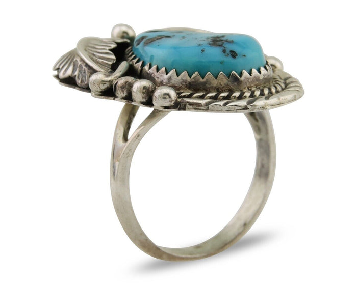 Navajo Ring .925 Silver Natural Slab Turquoise Artist Signed M. S. C.80's