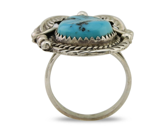 Navajo Ring .925 Silver Natural Slab Turquoise Artist Signed M. S. C.80's