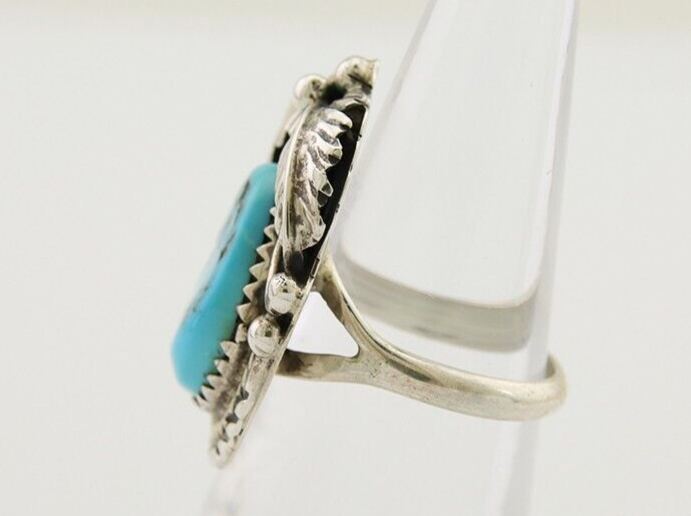 Navajo Ring .925 Silver Natural Slab Turquoise Artist Signed M. S. C.80's