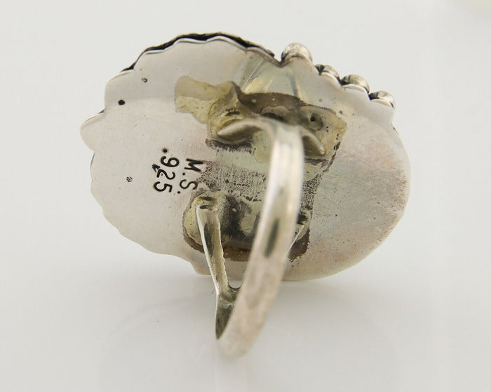 Navajo Ring .925 Silver Natural Slab Turquoise Artist Signed M. S. C.80's