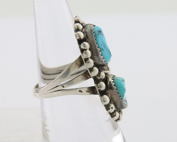 Navajo Ring 925 Silver Natural Turquoise Artist Signed LR C.80's Size 8.0