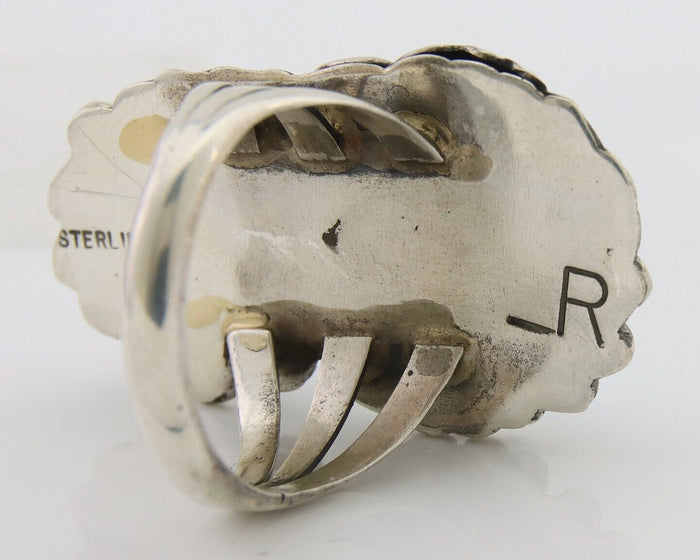 Navajo Ring 925 Silver Natural Turquoise Artist Signed LR C.80's Size 8.0