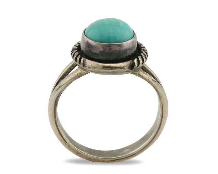 Navajo Ring .925 Silver Natural Turquoise Handmade Artist Signed VM C.1980s