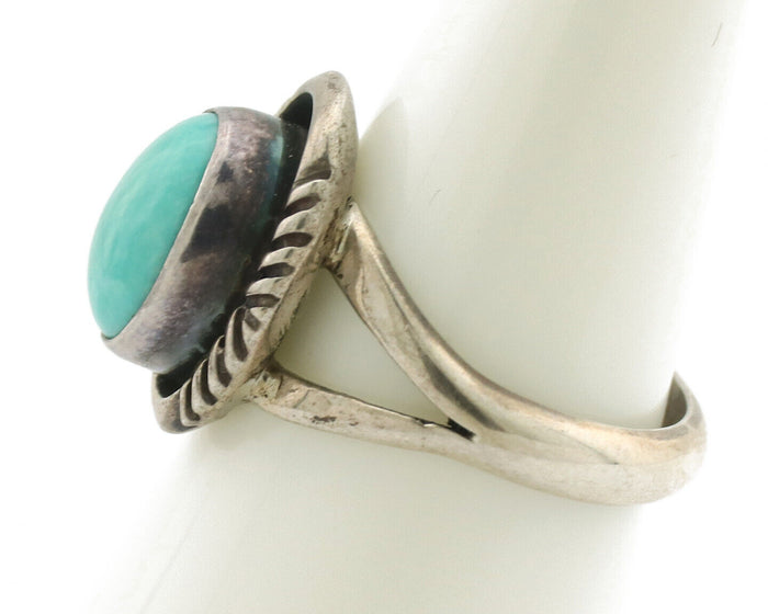 Navajo Ring .925 Silver Natural Turquoise Handmade Artist Signed VM C.1980s