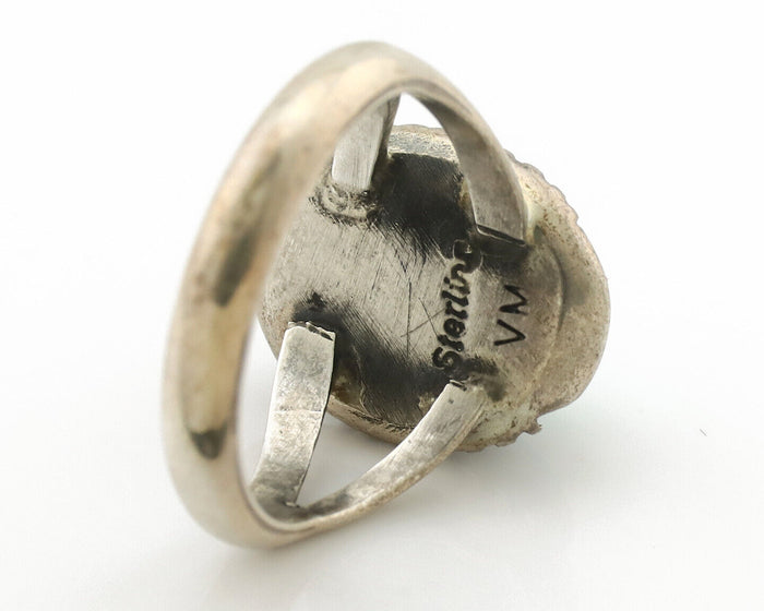 Navajo Ring .925 Silver Natural Turquoise Handmade Artist Signed VM C.1980s