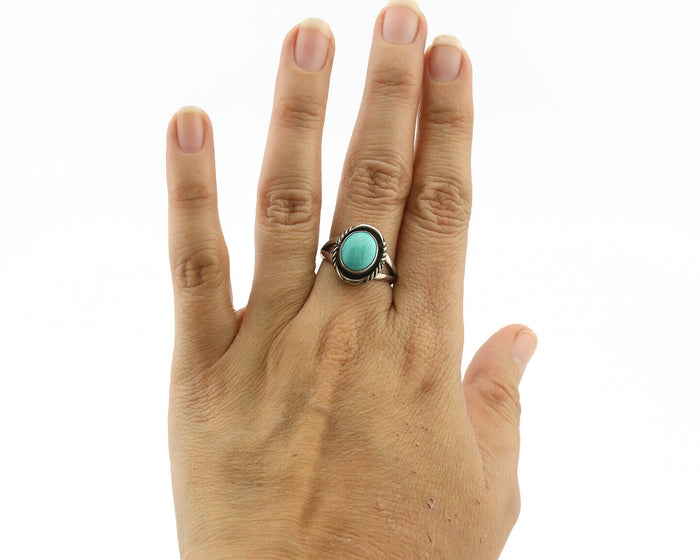 Navajo Ring .925 Silver Natural Turquoise Handmade Artist Signed VM C.1980s