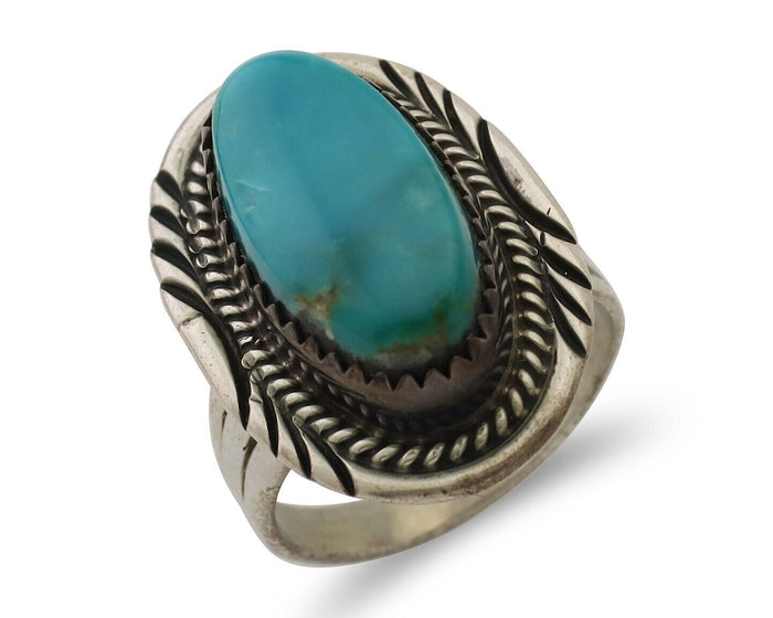Navajo Ring 925 Silver Natural Turquoise Native American Artist C.80's