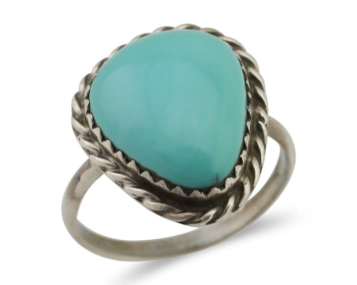 Navajo Ring 925 Silver Natural Turquoise Native American Artist C.80's
