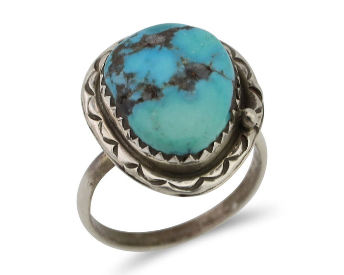 Navajo Ring 925 Silver Natural Turquoise Native American Artist C.80's