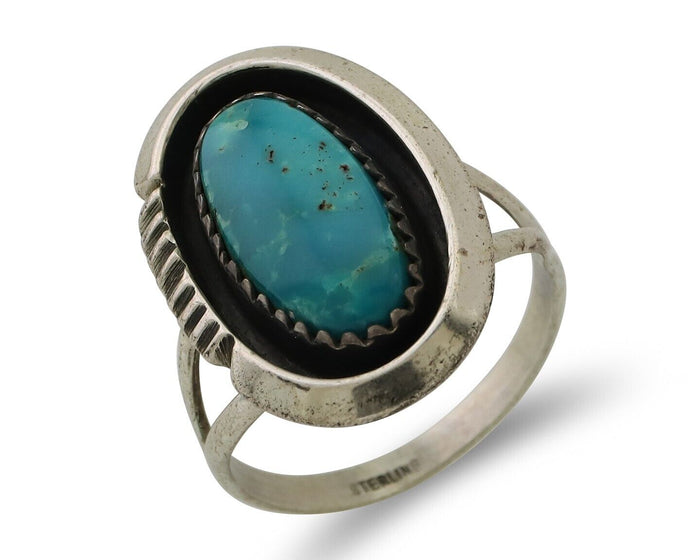 Navajo Ring 925 Silver Natural Turquoise Native American Artist C.80's