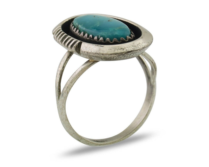 Navajo Ring 925 Silver Natural Turquoise Native American Artist C.80's
