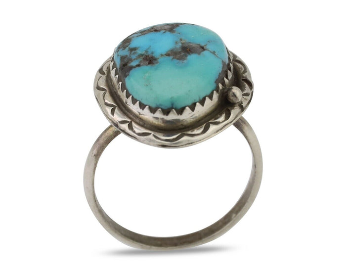 Navajo Ring 925 Silver Natural Turquoise Native American Artist C.80's