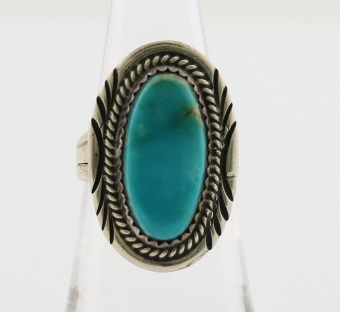 Navajo Ring 925 Silver Natural Turquoise Native American Artist C.80's