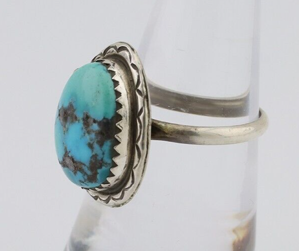 Navajo Ring 925 Silver Natural Turquoise Native American Artist C.80's