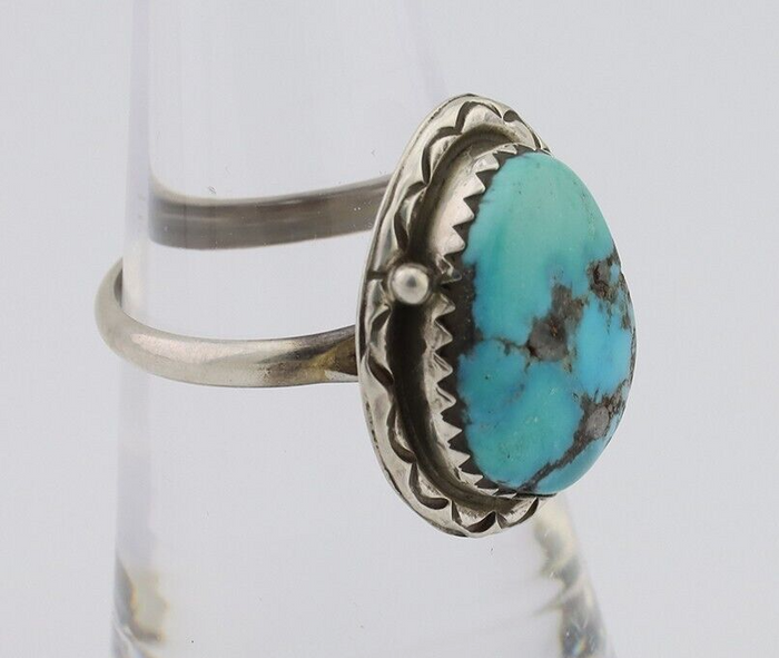 Navajo Ring 925 Silver Natural Turquoise Native American Artist C.80's