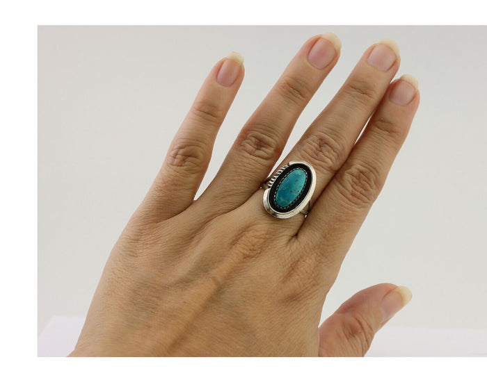 Navajo Ring 925 Silver Natural Turquoise Native American Artist C.80's