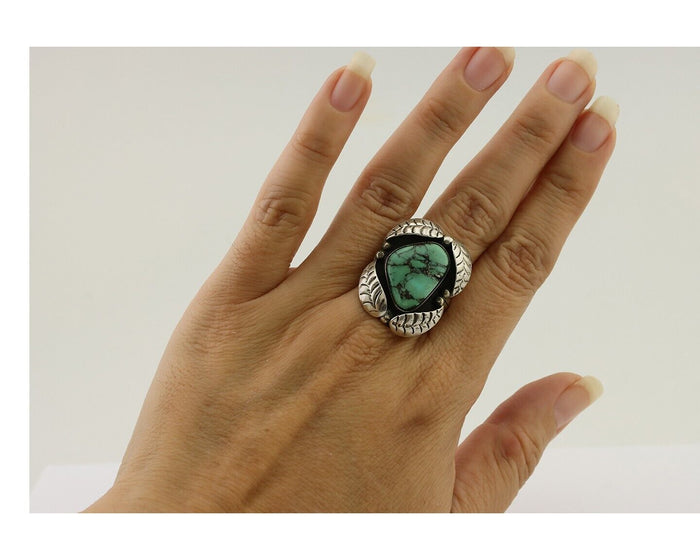 Navajo Ring 925 Silver Natural Turquoise Native American Artist C.80's