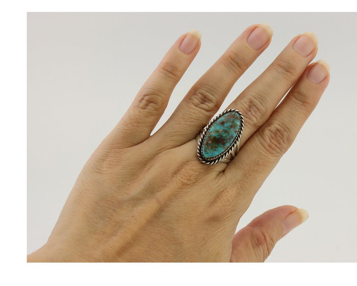 Navajo Ring 925 Silver Natural Turquoise Native American Artist C.80's