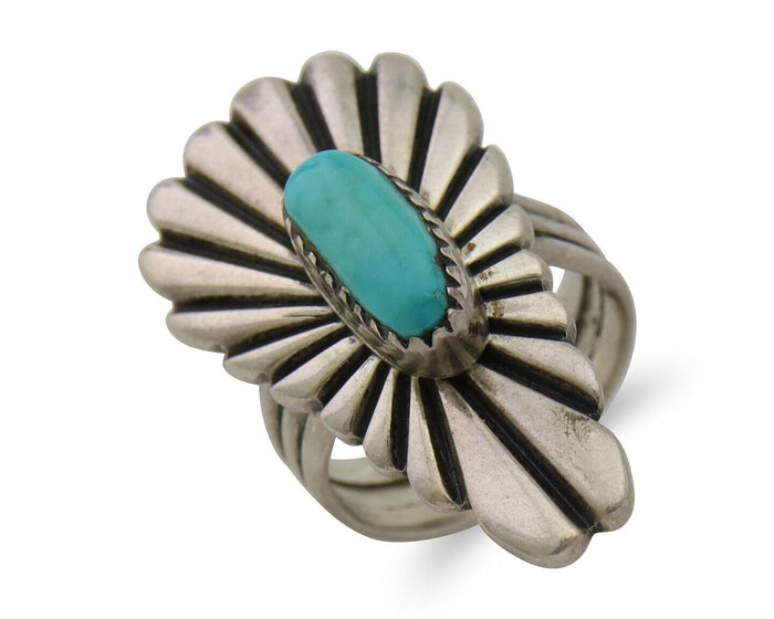 Navajo Ring 925 Silver Natural Turquoise Native American Artist Size 5.25