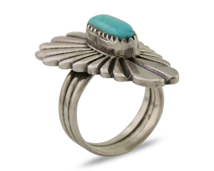 Navajo Ring 925 Silver Natural Turquoise Native American Artist Size 5.25