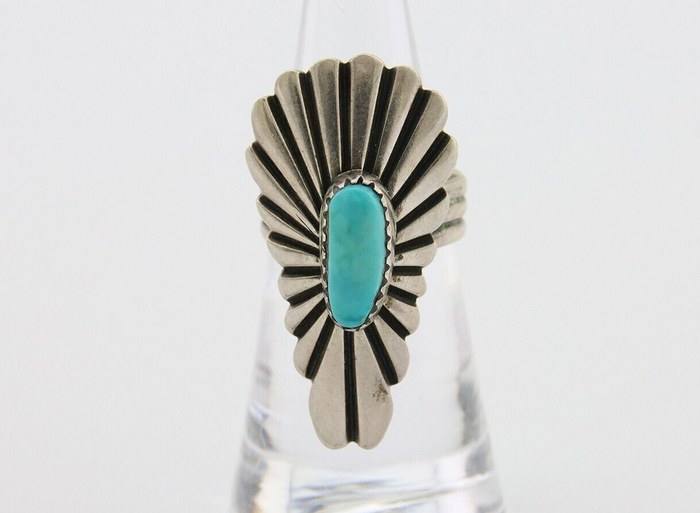 Navajo Ring 925 Silver Natural Turquoise Native American Artist Size 5.25