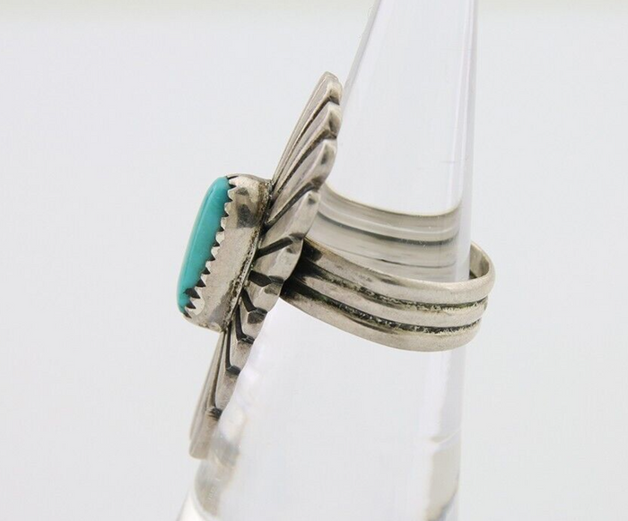 Navajo Ring 925 Silver Natural Turquoise Native American Artist Size 5.25