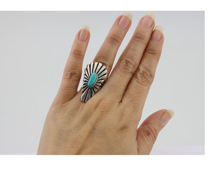 Navajo Ring 925 Silver Natural Turquoise Native American Artist Size 5.25