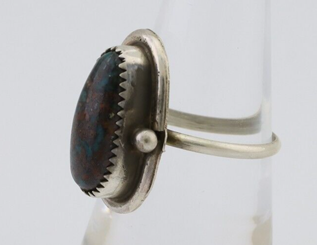 Navajo Ring 925 Silver Natural Turquoise Signed Henrietta Yesele C.80's