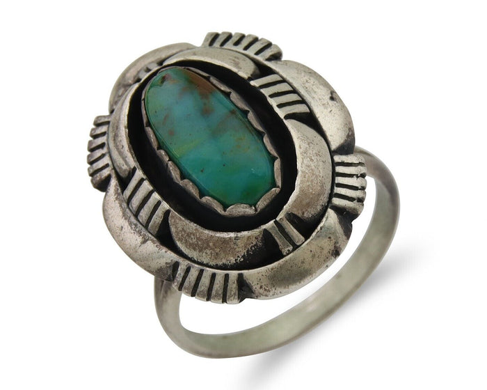 Navajo Ring 925 Silver Natural Turquoise Signed Leonard & Marian Nez C.80's