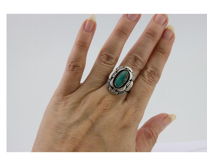Navajo Ring 925 Silver Natural Turquoise Signed Leonard & Marian Nez C.80's