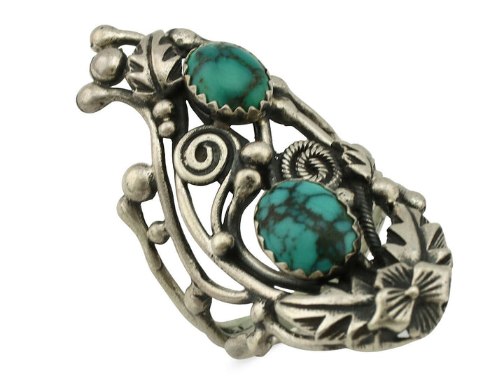 Navajo Ring .925 Silver Natural Turquoise Signed Prairie Fire C.80's