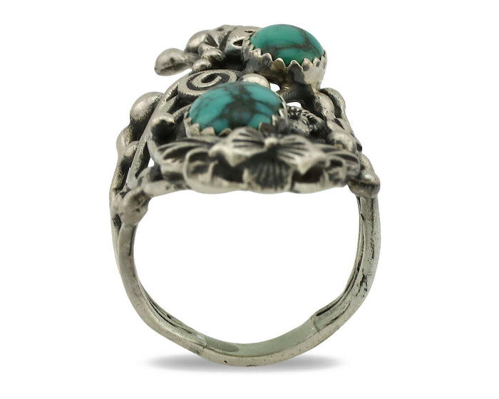 Navajo Ring .925 Silver Natural Turquoise Signed Prairie Fire C.80's