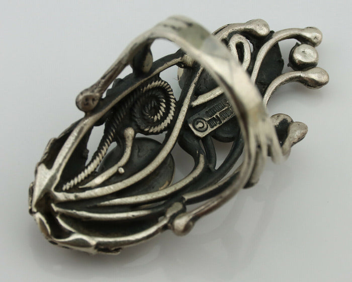Navajo Ring .925 Silver Natural Turquoise Signed Prairie Fire C.80's
