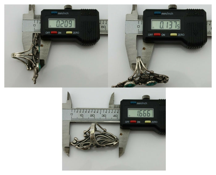 Navajo Ring .925 Silver Natural Turquoise Signed Prairie Fire C.80's