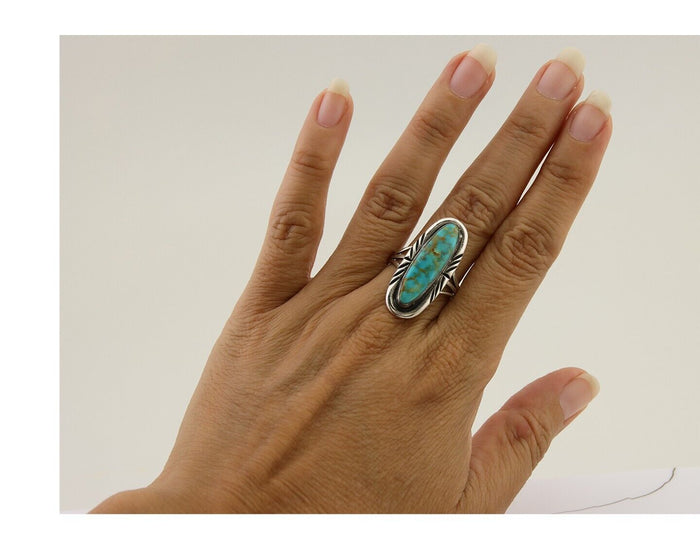 Navajo Ring 925 Silver Nevada Blue Turquoise Signed MC C.80's