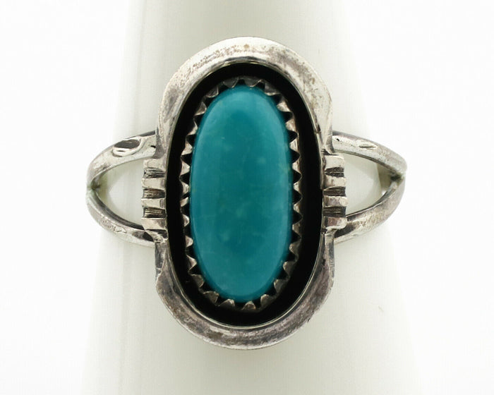 Navajo Ring .925 Silver Nevada Turquoise Native American Artist C.1980's