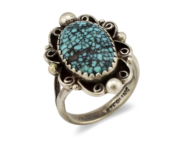 Navajo Ring .925 Silver Nevada Turquoise Native American Artist TALHAT C.1980's