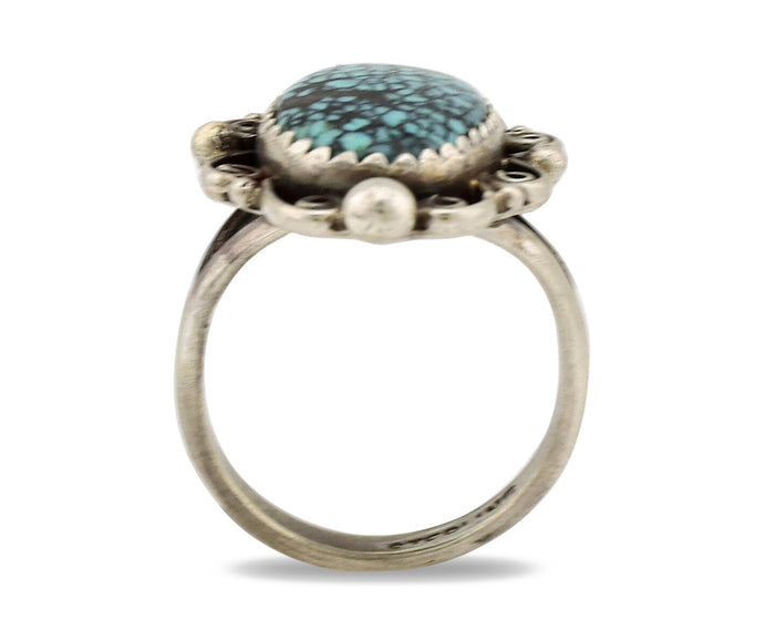 Navajo Ring .925 Silver Nevada Turquoise Native American Artist TALHAT C.1980's