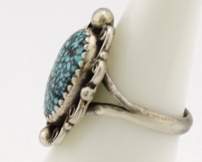 Navajo Ring .925 Silver Nevada Turquoise Native American Artist TALHAT C.1980's