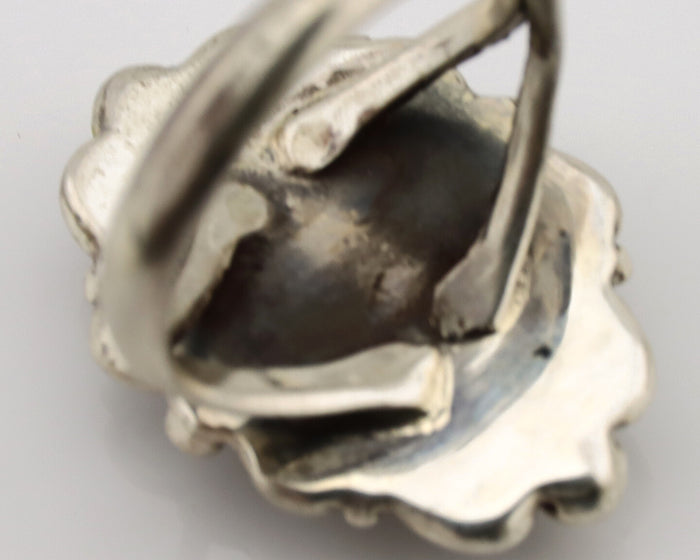Navajo Ring .925 Silver Nevada Turquoise Native American Artist TALHAT C.1980's