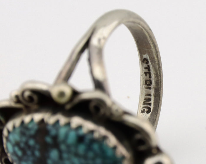 Navajo Ring .925 Silver Nevada Turquoise Native American Artist TALHAT C.1980's