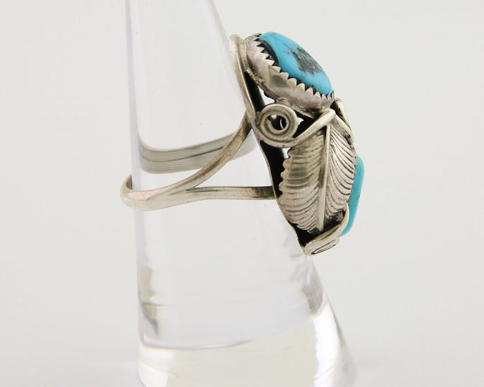 Navajo Ring .925 Silver Sleeping B Turquoise Artist Signed MP C.80's