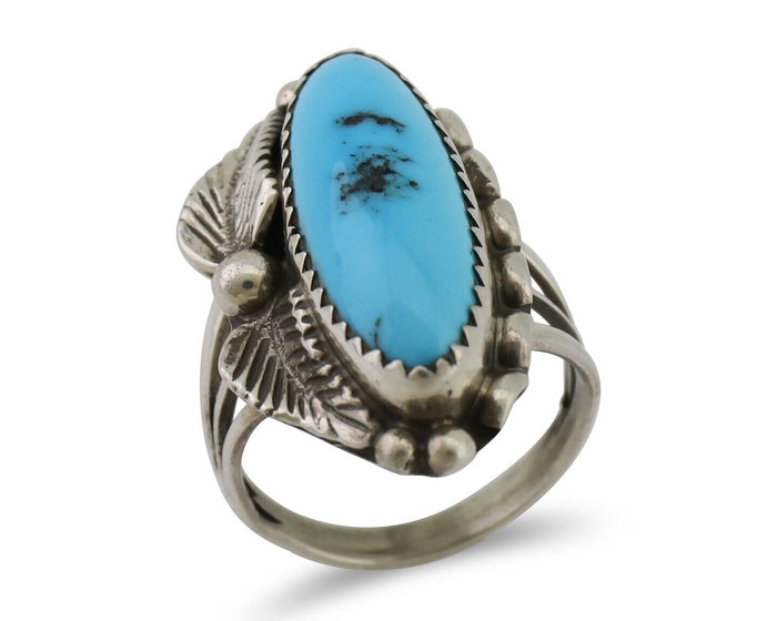Navajo Ring 925 Silver Sleeping Beauty Turquoise Artist Signed SC C.80's