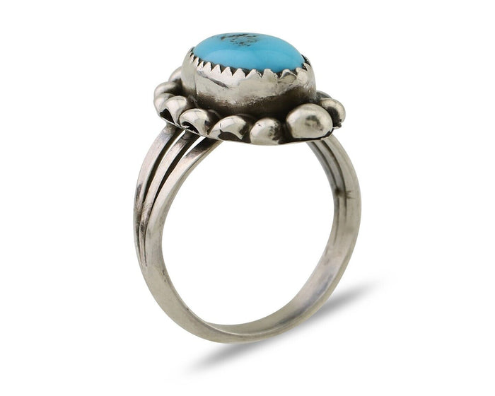 Navajo Ring 925 Silver Sleeping Beauty Turquoise Artist Signed SC C.80's
