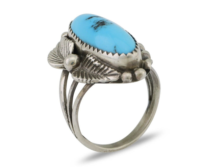 Navajo Ring 925 Silver Sleeping Beauty Turquoise Artist Signed SC C.80's