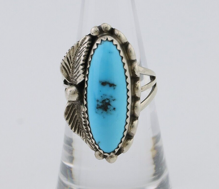 Navajo Ring 925 Silver Sleeping Beauty Turquoise Artist Signed SC C.80's