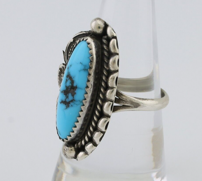 Navajo Ring 925 Silver Sleeping Beauty Turquoise Artist Signed SC C.80's