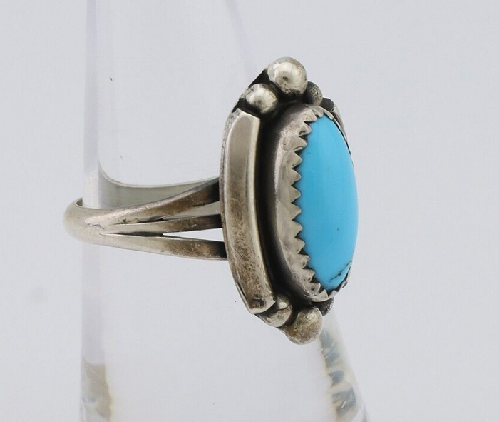 Navajo Ring 925 Silver Sleeping Beauty Turquoise Artist Signed SC C.80's