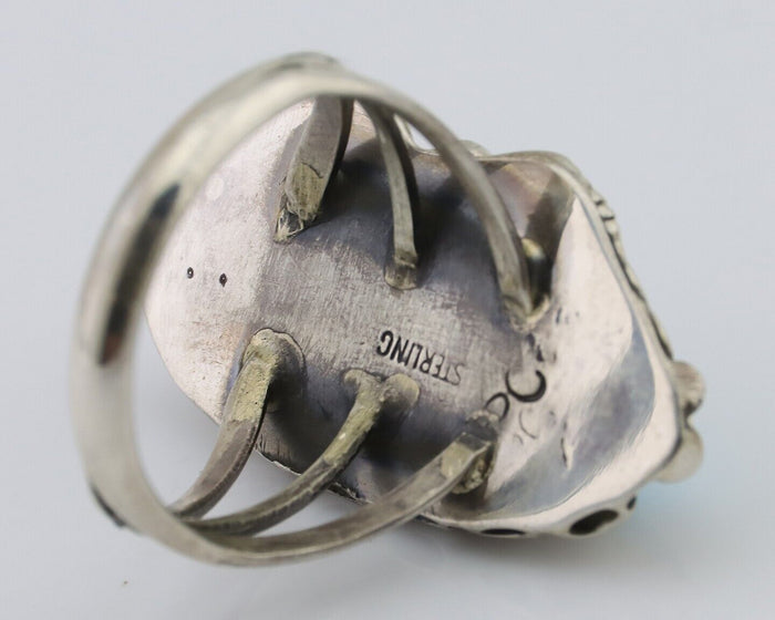 Navajo Ring 925 Silver Sleeping Beauty Turquoise Artist Signed SC C.80's